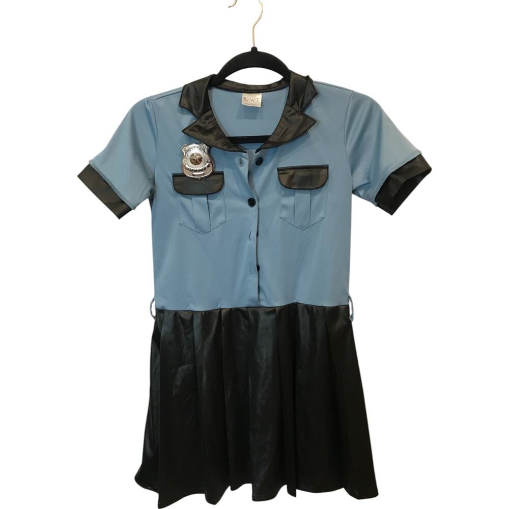 Spirit Halloween Police Dress Costume Girls Size L Blue Coloblock Short Sleeve